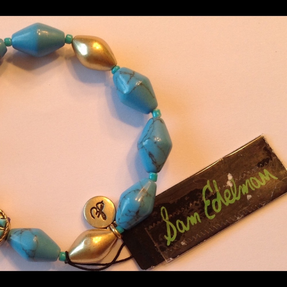 New Sam Edelman gold-tone metal turquoise bracelet